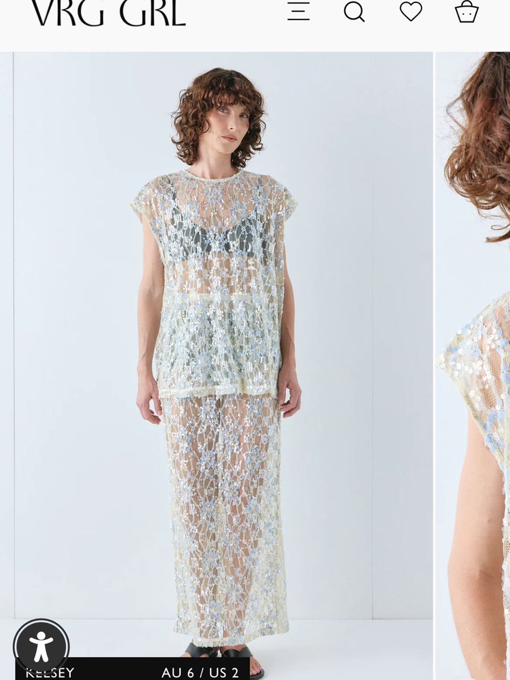 Sheer Metallic Lace Robe Set in Gold - Picture 5 of 5
